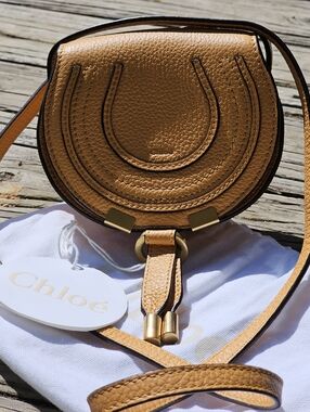 NANO Chloe Mini Marcie Saddle Crossbody Bag in Tan Apricot